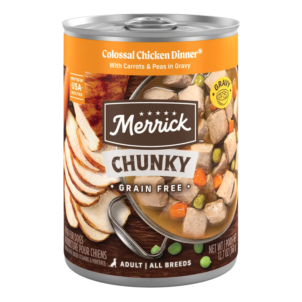 Merrick Colossal Chicken Dinner packaging.