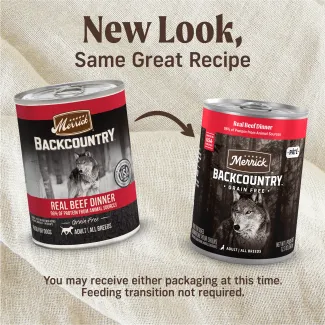 New look for Merrick Backcountry Grain Free Hero's Banquet Stew.