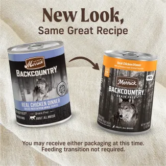 New look for Merrick Backcountry Grain Free Real Chicken Dinner.