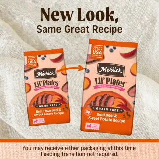 Merrick Lili' Plates for Smalll Breed Dogs. Grain Free Real Beef and Sweet Potato Recipe new look.