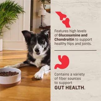 Features high levels of Glucosamine and Chondroitin to support healthy his and joints. Contains a variety of fiber sources to support gut health.