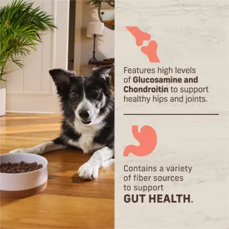 Features high levels of Glucosamine and Chondroitin to support healthy his and joints. Contains a variety of fiber sources to support gut health.