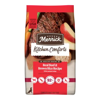 Merrick Kitchen Comforts Real Beef and Brown Rice Recipe dog food bag