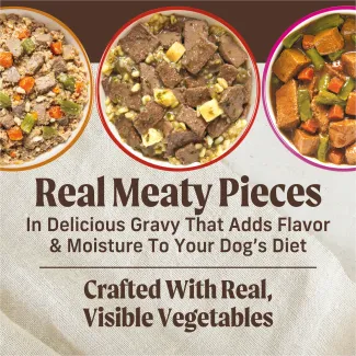 Real meaty pieces in delicious gravy that adds flavor and moisture to your dog's diet